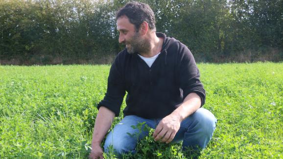 Alain Davy, agriculteur bio, parcourt l\'une de ses prairies à Pointel (Orne), le 27 septembre 2017.&nbsp;